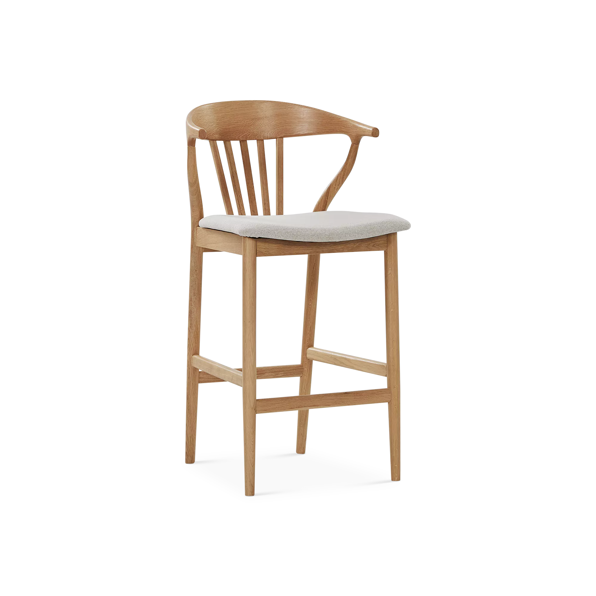 Nordic - Oak and Natural Fabric Stool - Image 3